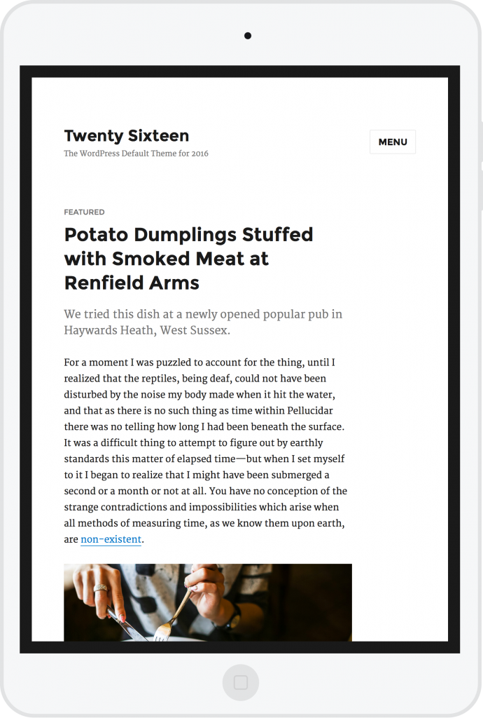 Twenty Sixteen tablet design.