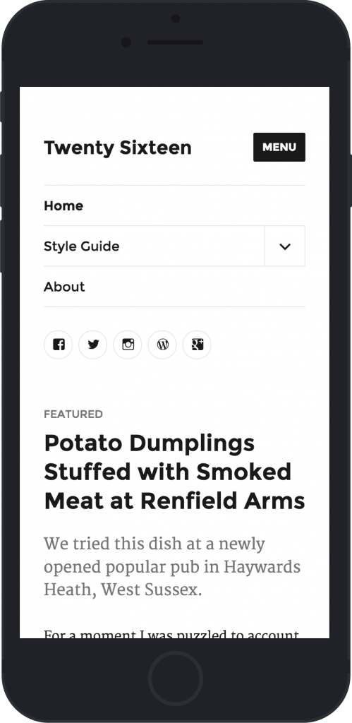 Twenty Sixteen mobile design.