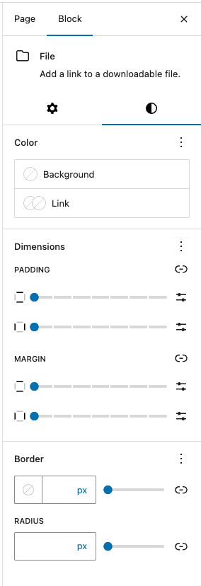 Styles Sidebar for the File block