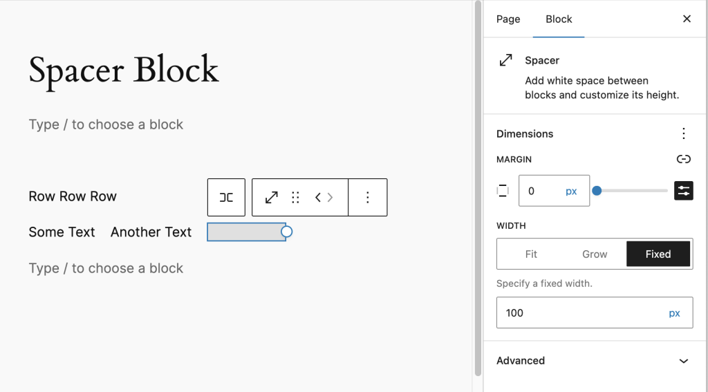 Fixed size control for Spacer block when it's a child of a flex layout block.
