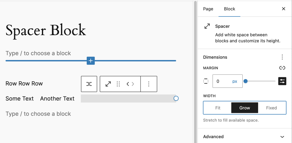 Fill size control for Spacer block when it's a child of a flex layout block.