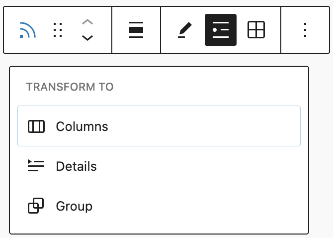 Transform options for the RSS block.