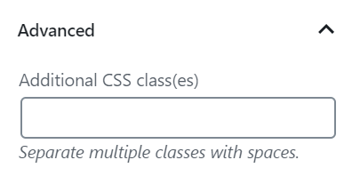 The advanced section lets you add a CSS class to your block.