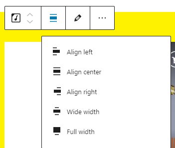 Alignment options for the Reverbnation block: wide width, full width, align left, align center, and align right.