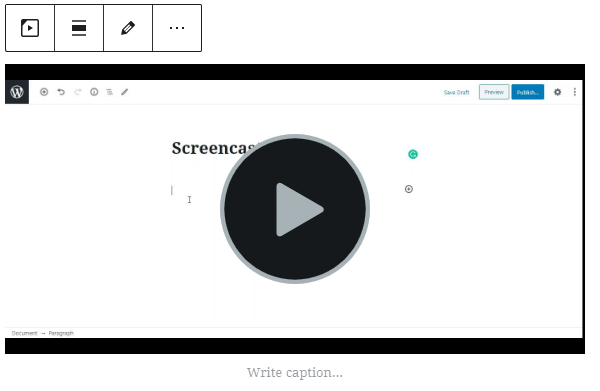 Preview of the embedded Screencast video within the WordPress editor.