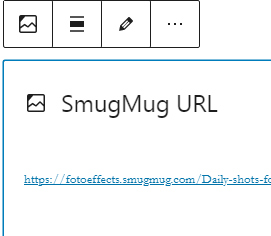 Block Toolbar with options available for the SmugMug Block.