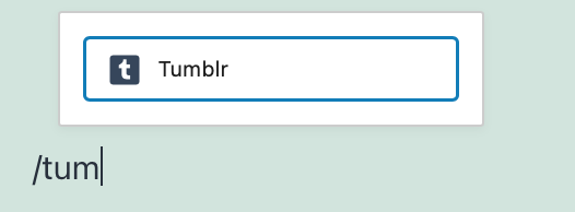 Adding the Tumblr block to a page or post