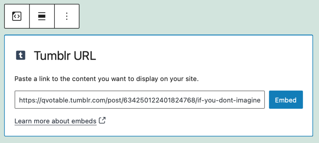 Editing the block URL via the "edit" option.