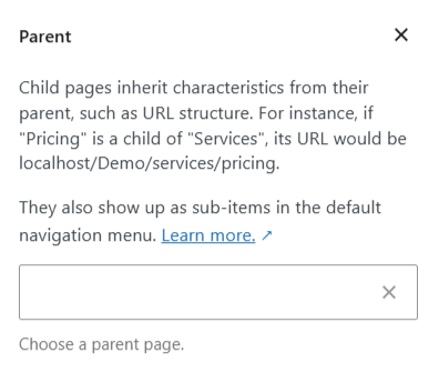Parent attributes in the settings sidebar