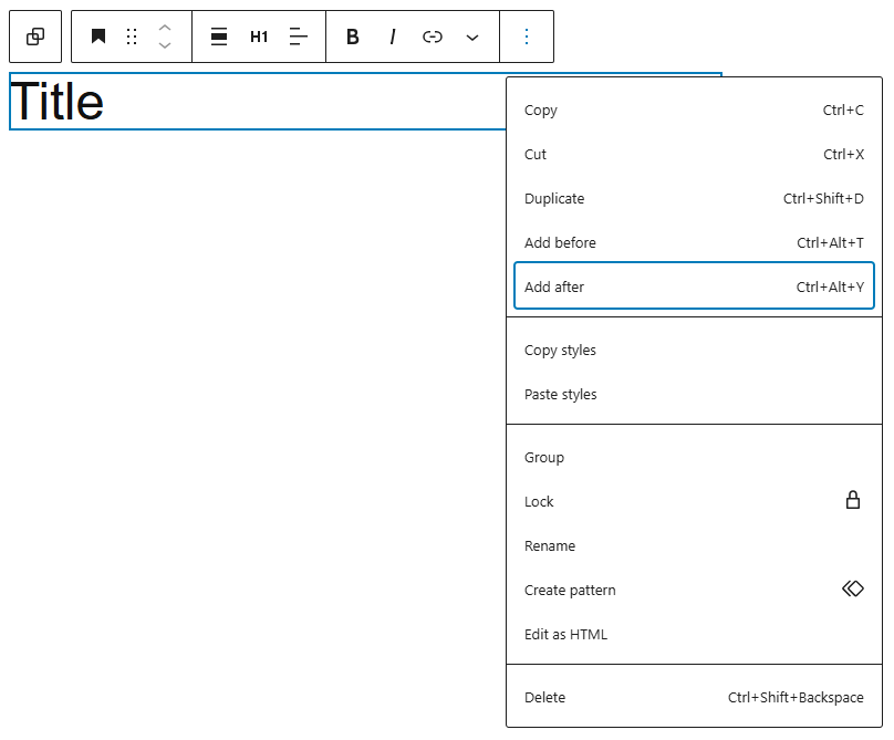 Insert another block right after the current block