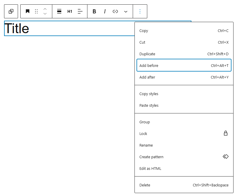 Insert another block just before the current block