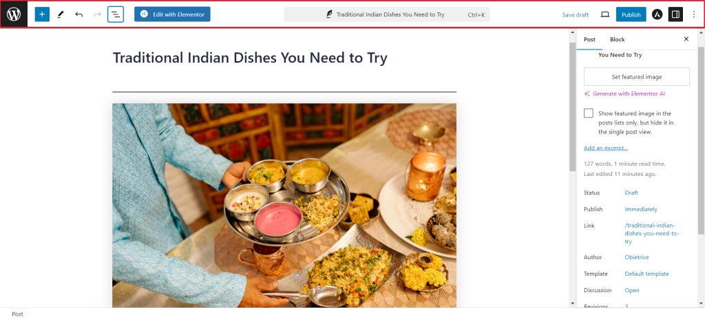 Visual editor screen with focus on top bar