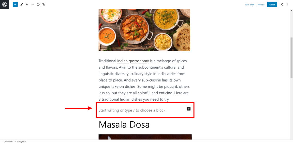 Visual editor screen with inserted after the selected blocks