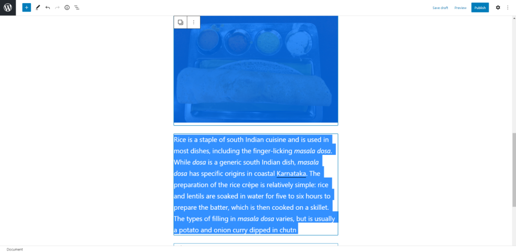 Visual editor screen with all content selected
