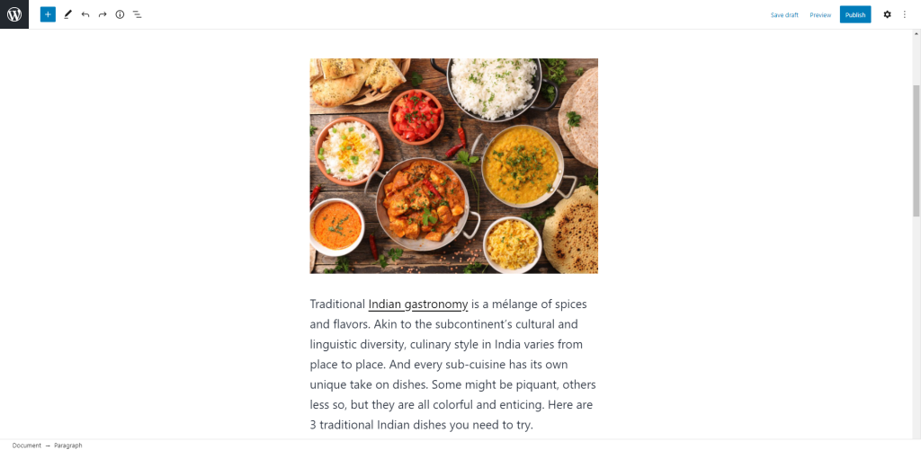 Visual editor screen with image and text block