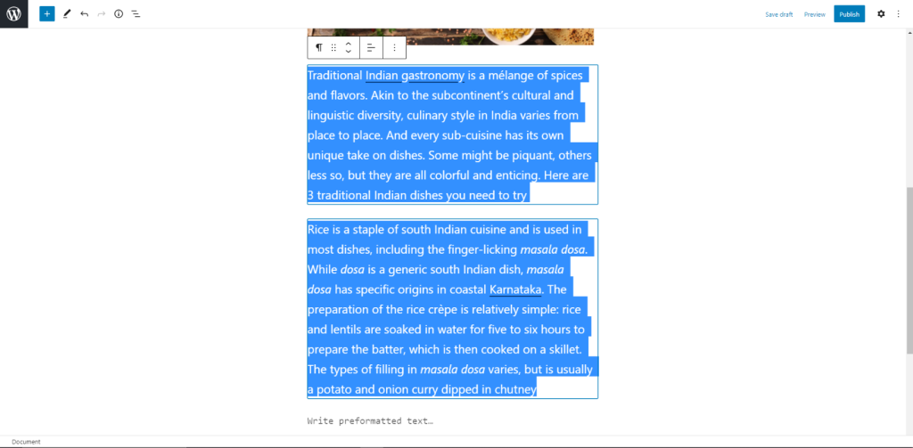 Visual editor screen with selected multiple blocks