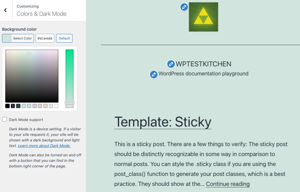 Colors & Dark Mode screen