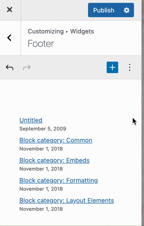 Undo redo button in the Widget Area