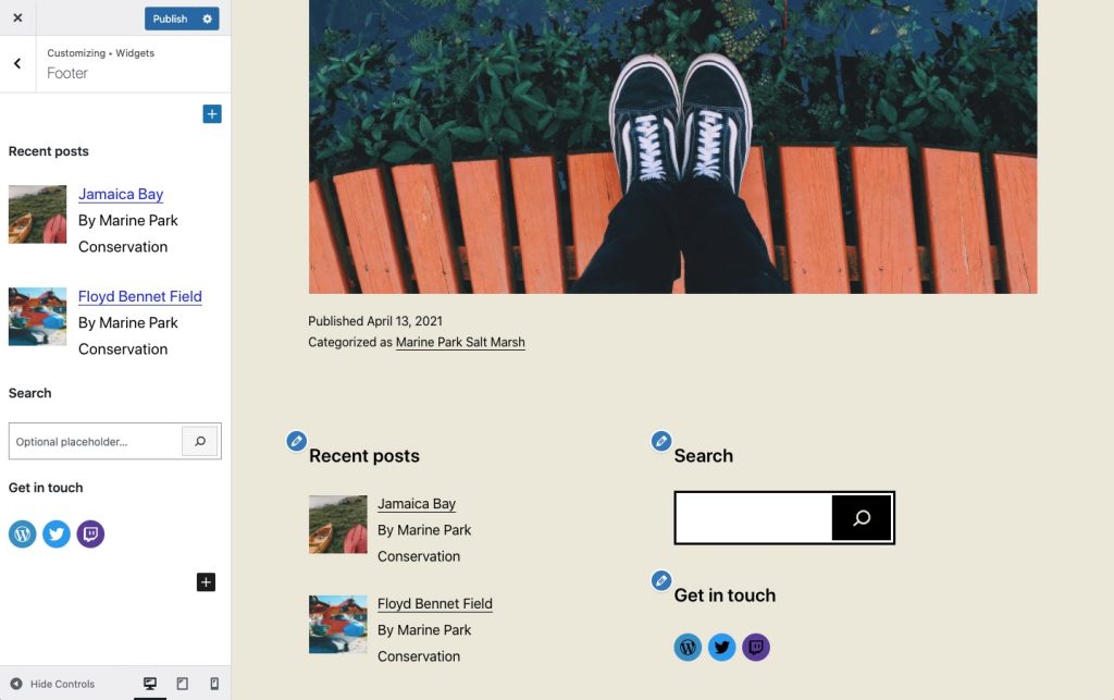 Widget area in the Customizer