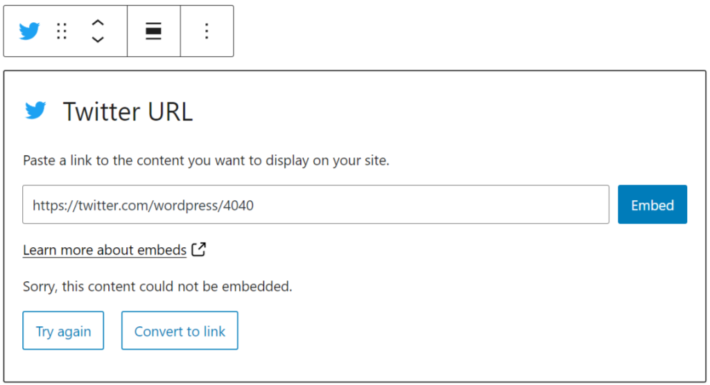 URL to embed the twitter pot 
