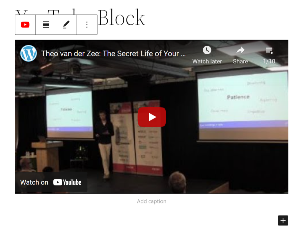 Playlist example of YouTube Gutenberg Block