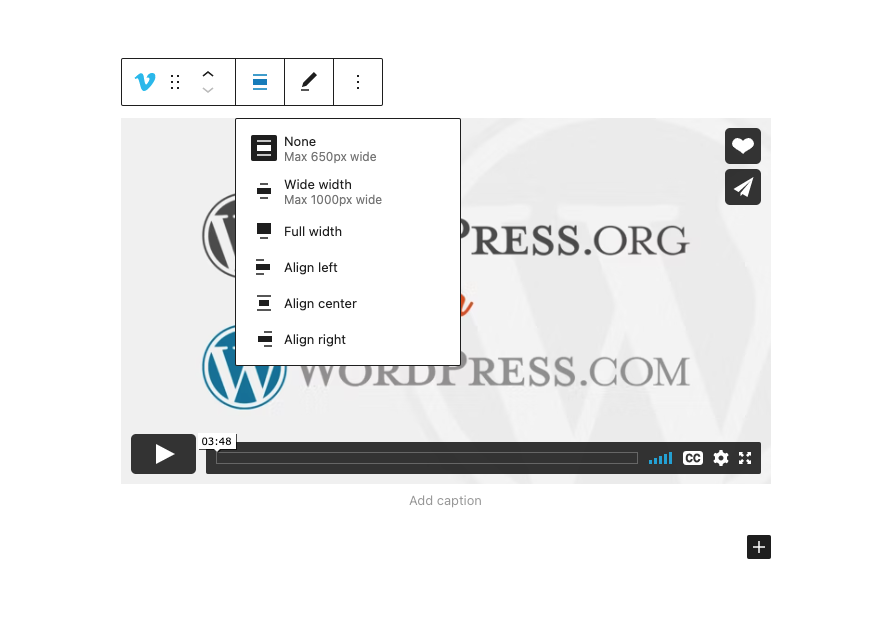 Change alignment in the vimeo block