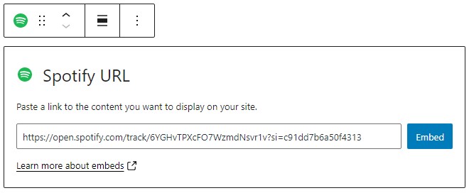 How to add a Spotify URL to the embed 