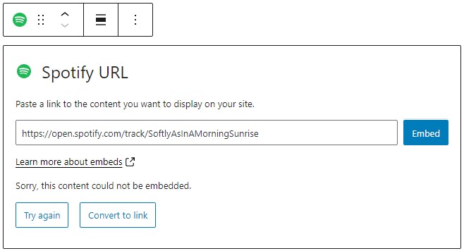 How to add a Spotify URL to the embed 