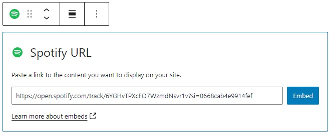 Edit URL in the Spotify block