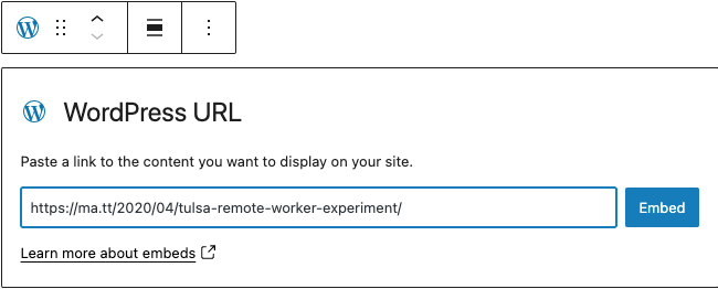 Adding a URL to the WordPress embed 