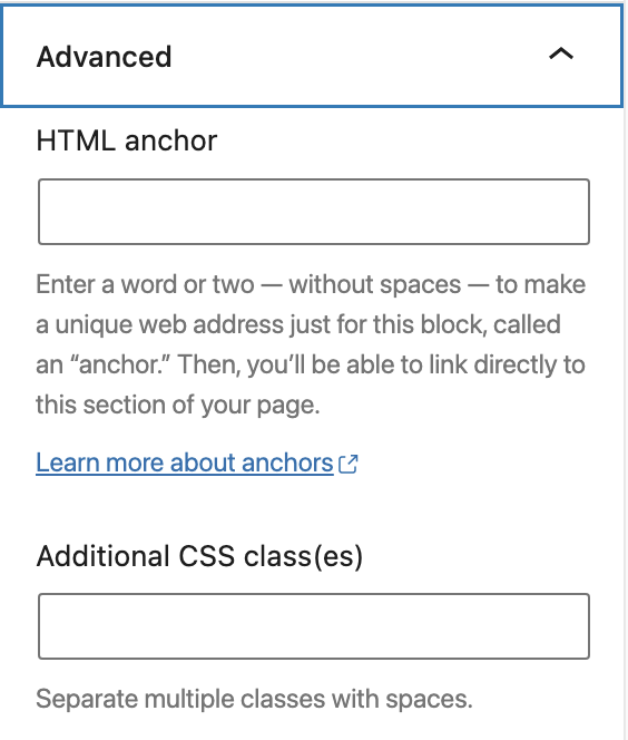 Advanced settings for the shortcode