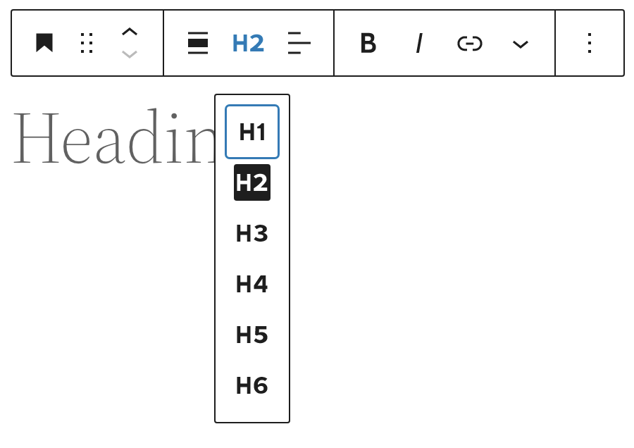 Changing the heading levels in the Heading block