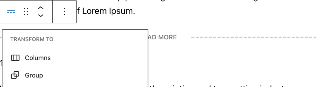 Transform option in the More block