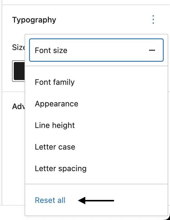 Reset all typography settings