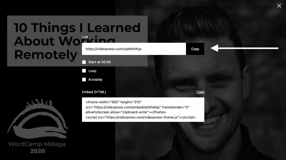 Finding the share link in the WordPress.tv post