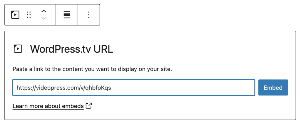 Paste the URL into the WordPress.tv block