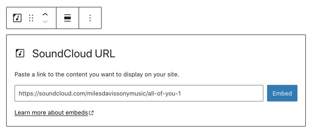 Edit URL in the SoundCloud block