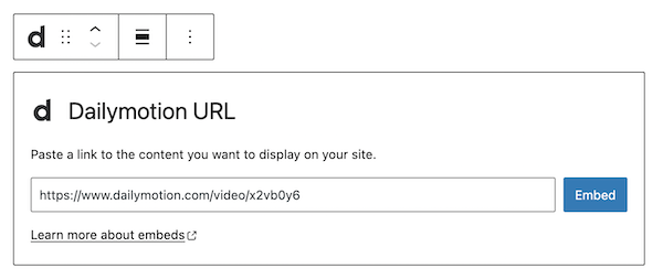Editing the Dailymotion block URL via the "edit" option.