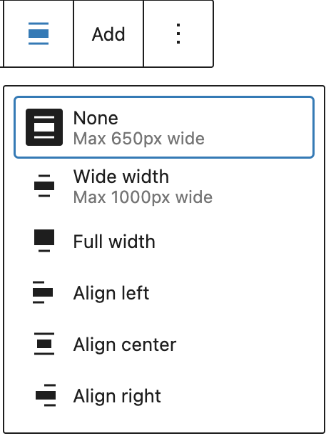 Gallery block alignment and width