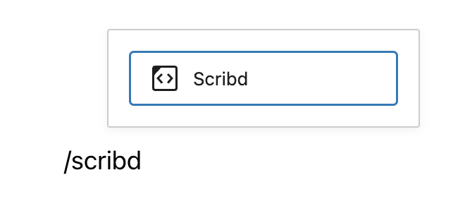 Searching for the Scribd embed block using a slash command.