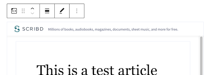 Block Toolbar with options available for the Scribd Block.