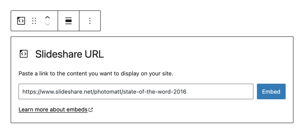 Edit URL in the Slideshare embed block