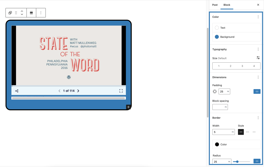 Changing text, background color, padding, border and border-radius settings