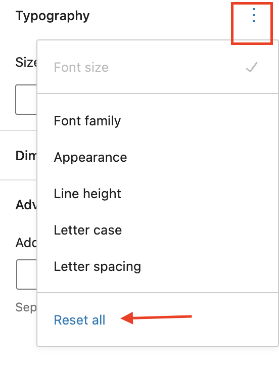 Typography settings tab