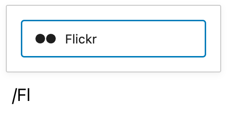 Adding a Flickr block with the slash command.