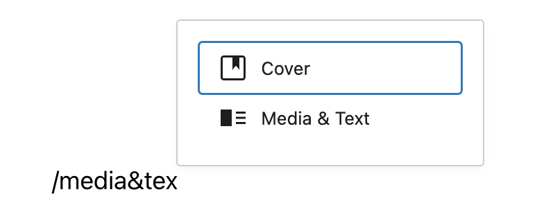 Slash command to insert the Media & Text block.