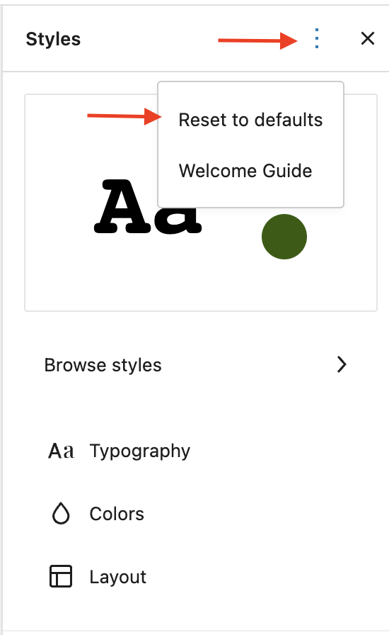 Reset to defaults in the Styles panel