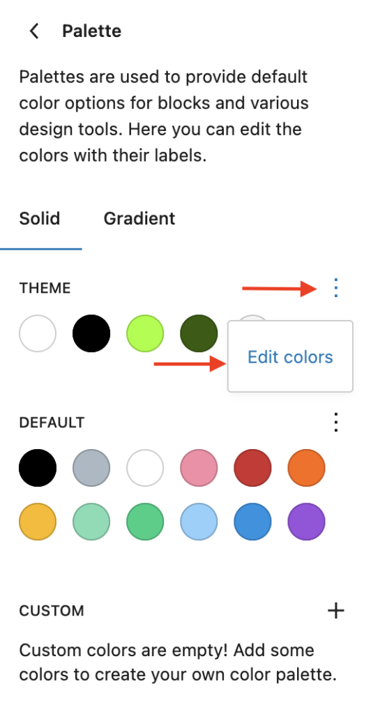 Select Edit colors under Theme and Default to change the color of each circle.