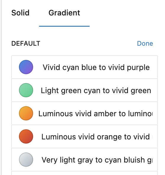 A list of gradients will appear when you click Edit gradients.