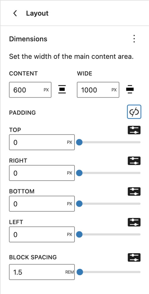 Padding unlinked in the Layout Panel